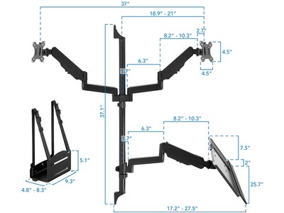 Mount-It! Adjustable Dual-Monitor Wall Mount Workstation, Up to 32", Black (MI-7992)