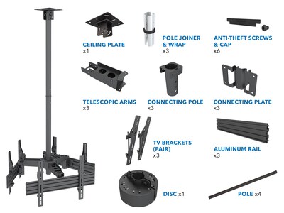 Mount-It! Tilt and Swivel Ceiling Triple TV Mount, 66 Lbs. Max (MI-515)