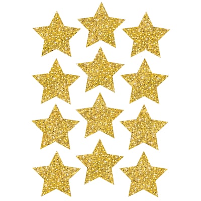 Ashley Die-Cut Magnets, 3 Gold Sparkle Stars, 12 Per Pack, 6 Packs (ASH30400-6)