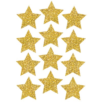 Ashley Die-Cut Magnets, 3 Gold Sparkle Stars, 12 Per Pack, 6 Packs (ASH30400-6)