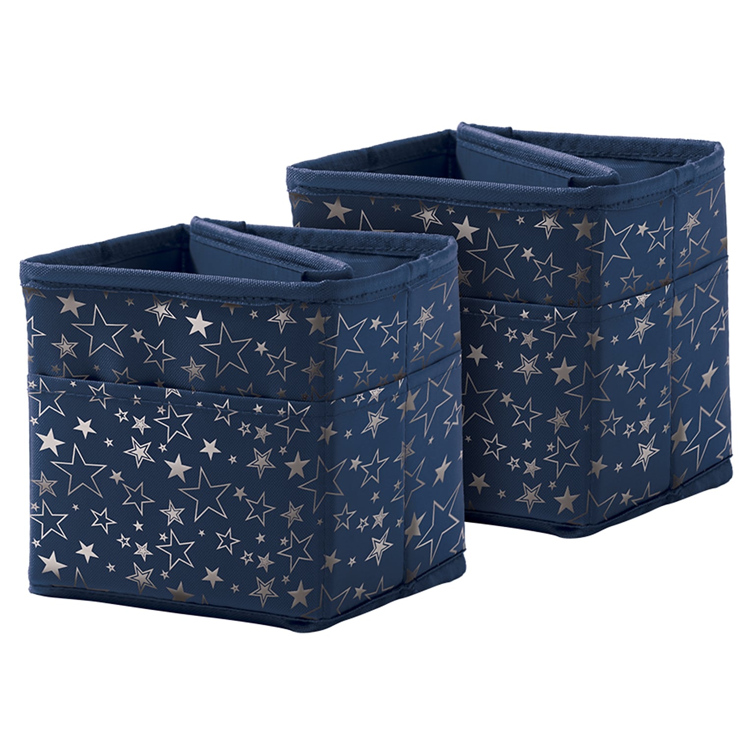 Carson Dellosa Education Polyester Tabletop Storage Cube, 5.25 x 5.25, Navy with Silver Stars, Pack of 2 (CD-158185)