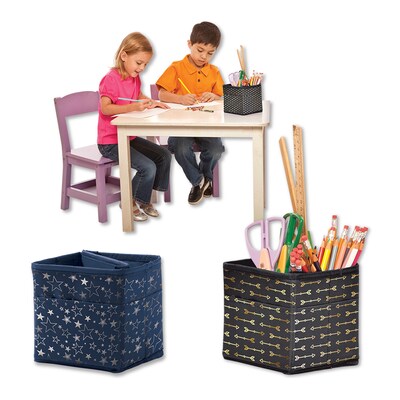 Carson Dellosa Education Polyester Tabletop Storage Cube, 5.25" x 5.25", Navy with Silver Stars, Pack of 2 (CD-158185)