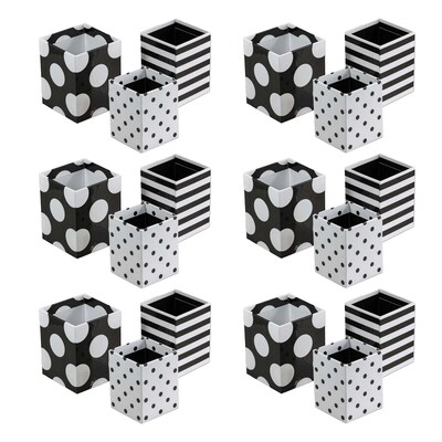 Schoolgirl Style™ Paperboard Pencil Cups, Assorted Sizes, Black & White, 3 Per Set, 6 Sets (CD-18100