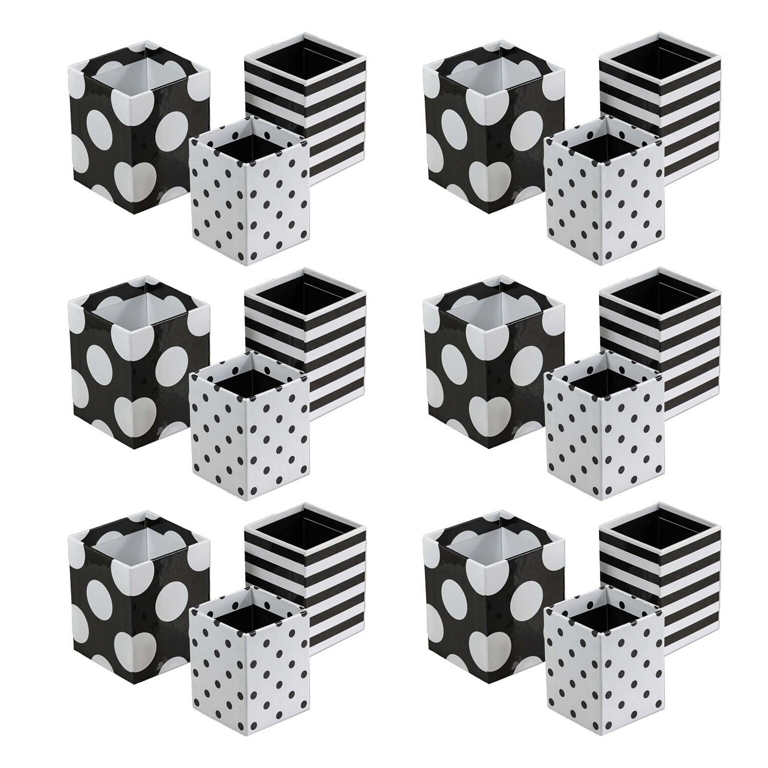 Schoolgirl Style™ Paperboard Pencil Cups, Assorted Sizes, Black & White, 3 Per Set, 6 Sets (CD-181005-6)