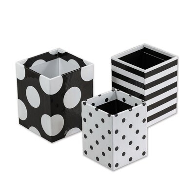 Schoolgirl Style™ Paperboard Pencil Cups, Assorted Sizes, Black & White, 3 Per Set, 6 Sets (CD-181005-6)