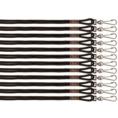 Champion Sports Nylon Lanyards, Black, 12/Pack, 3 Packs (CHS126BK-3)