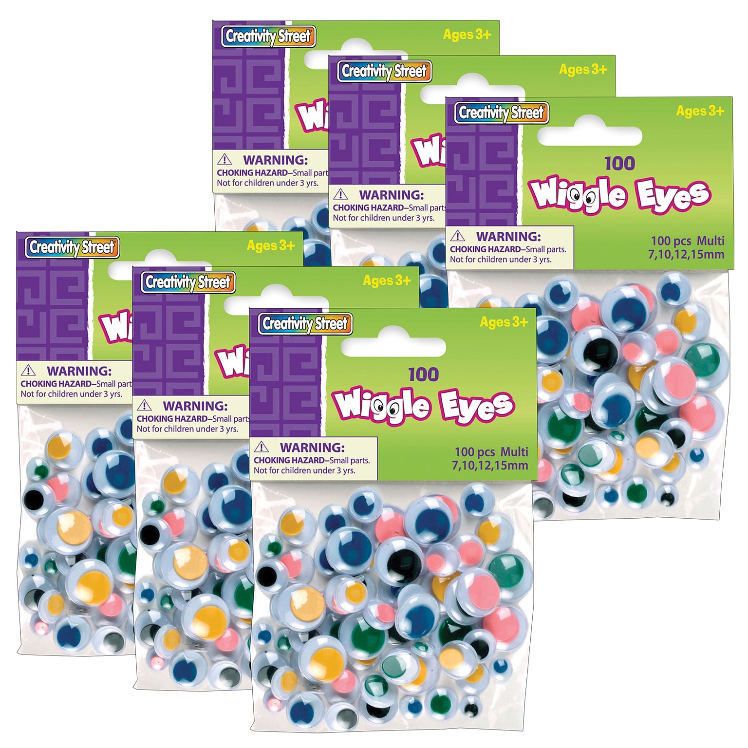 Creativity Street Wiggle Eyes, Multicolored, 100/Pack, 6 Packs/Bundle (CK-344601-6)