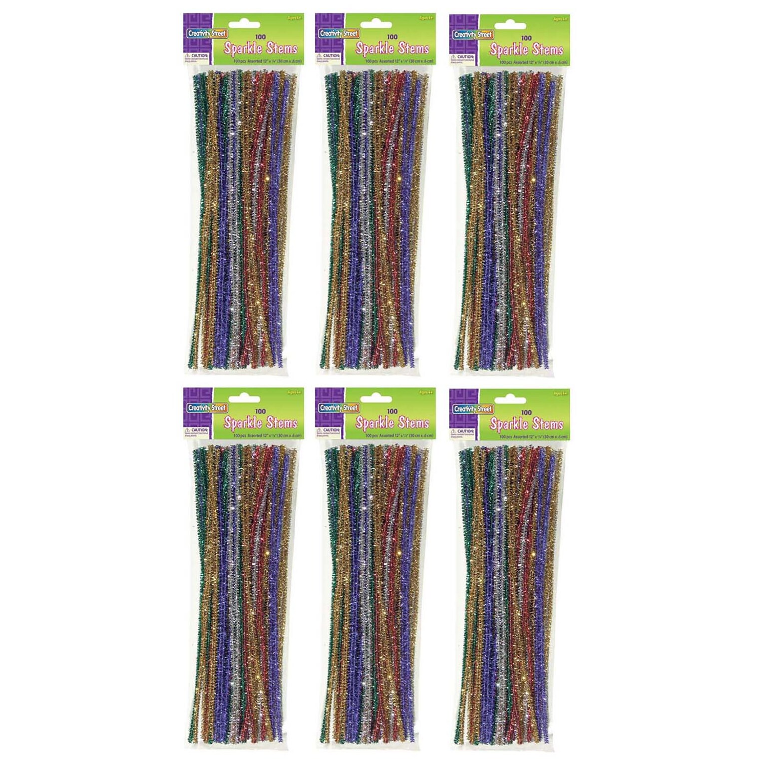 Creativity Street Jumbo Sparkle Stems, Assorted Colors, 12 x 6 mm, 100/Pack, 6 Packs (CK-711601-6)