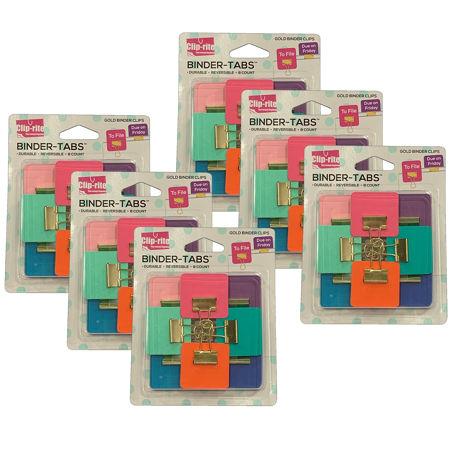 Clip-rite Binder Tabs, Assorted Gold Plated, 8 Per Pack, 6 Packs (CRT111-6)