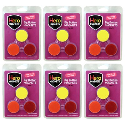 Dowling Magnets Hero Magnets: Big Button Magnets, Assorted Colors, 3 Per Pack, 6 Packs (DO-735014-6)