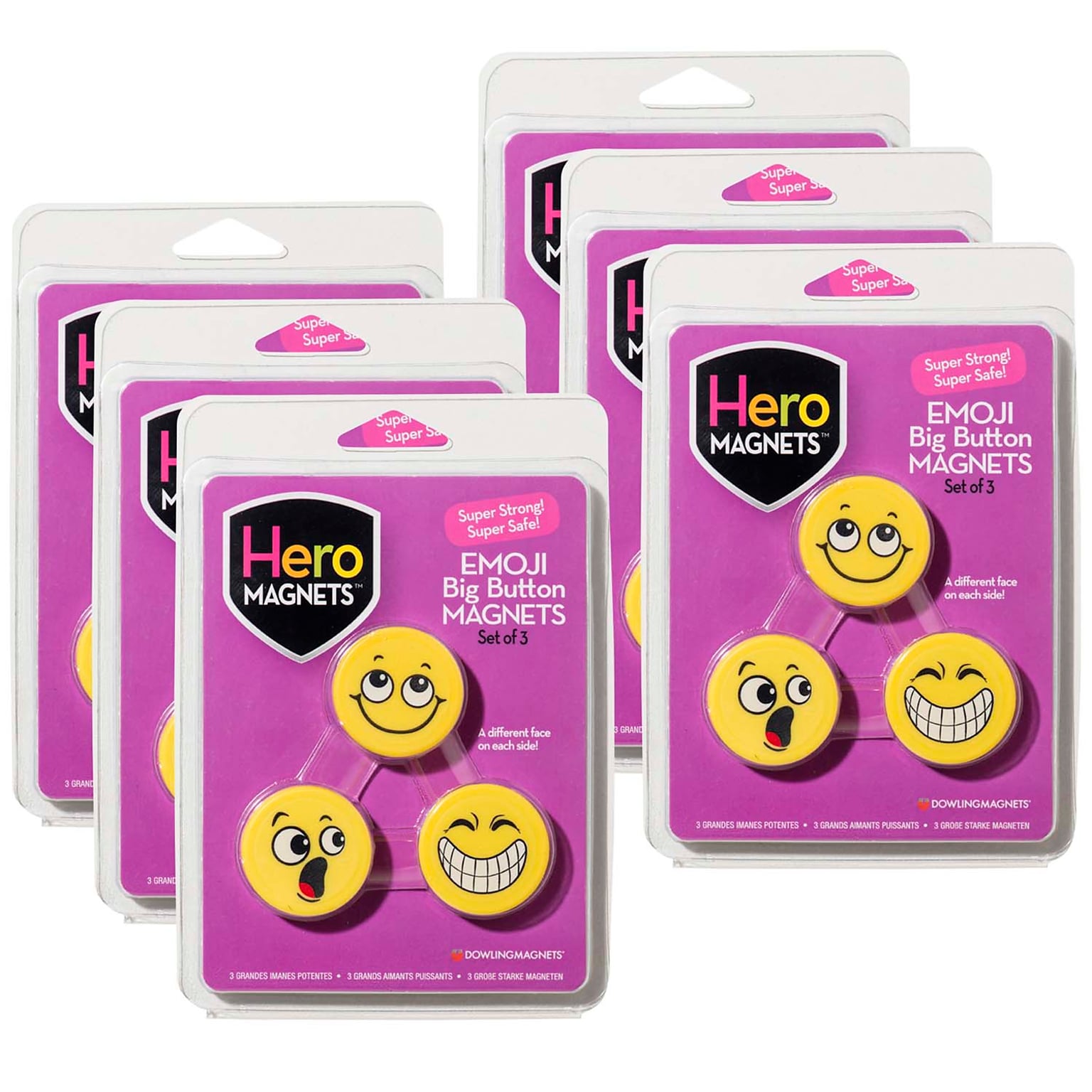 Dowling Magnets® Hero Magnets: Emoji Big Button Magnets, 3 Per Pack, 6 Packs (DO-735020-6)