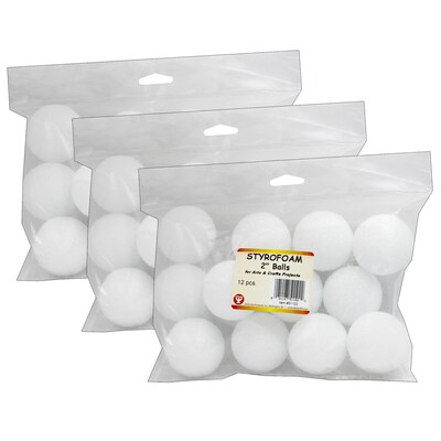 Hygloss Styrofoam Balls, 2, White, Grade PK-12, 12/Pack, 3 Packs/Bundle (HYG51102-3)