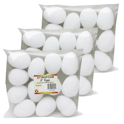Hygloss Styrofoam 2 Eggs, White 12/Pack, 3 Packs (HYG51202-3)