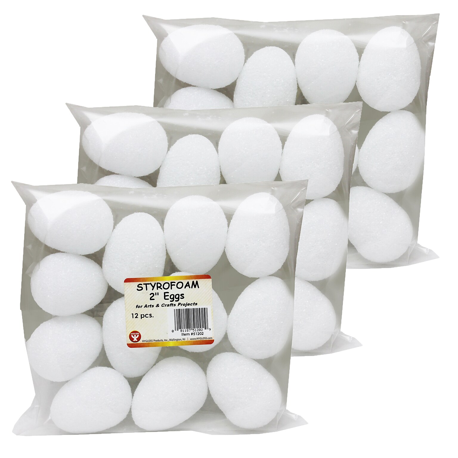 Hygloss Styrofoam 2 Eggs, White, Grade PK+, 12/Pack, 3 Packs/Bundle (HYG51202-3)