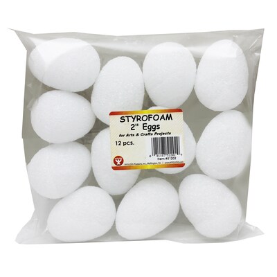 Hygloss Styrofoam 2 Eggs, White 12/Pack, 3 Packs (HYG51202-3)