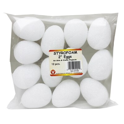 Hygloss Styrofoam 2" Eggs, White, Grade PK+, 12/Pack, 3 Packs/Bundle (HYG51202-3)