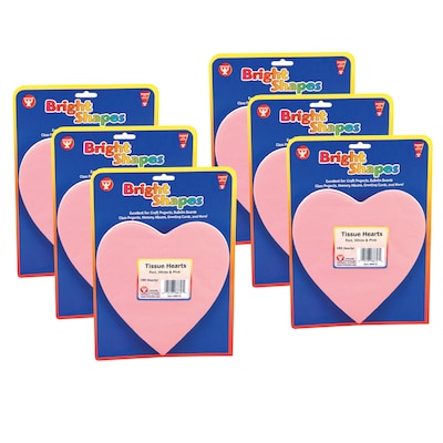 Hygloss Tissue Paper Hearts, 6", Pink/White/Red, Grade PK+, 180/Pack, 6 Packs/Bundle (HYG88618-6)