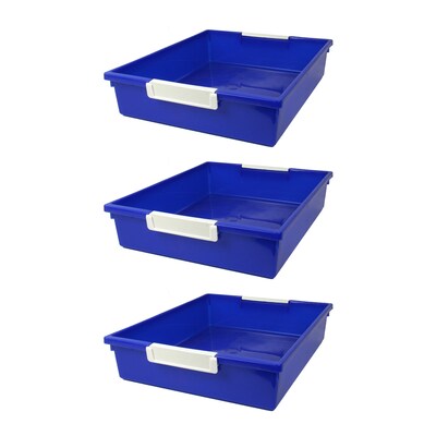 Romanoff Plastic 6QT Tattle® Tray with Label Holder, 14.25 x 11.5 x 3, Blue, Pack of 3 (ROM53504-3)
