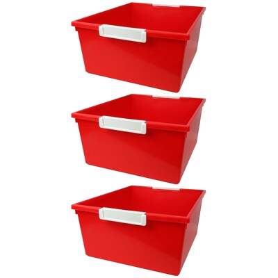 Romanoff Plastic 12QT Tattle® Tray with Label Holder, 14.25 x 11.5 x 5.75, Red, Pack of 3 (ROM536