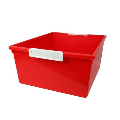Romanoff Plastic 12QT Tattle® Tray with Label Holder, 14.25 x 11.5 x 5.75, Red, Pack of 3 (ROM536