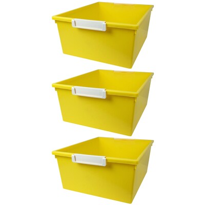 Romanoff Plastic 12QT Tattle® Tray with Label Holder, 14.25 x 11.5 x 5.75, Yellow, Pack of 3 (ROM