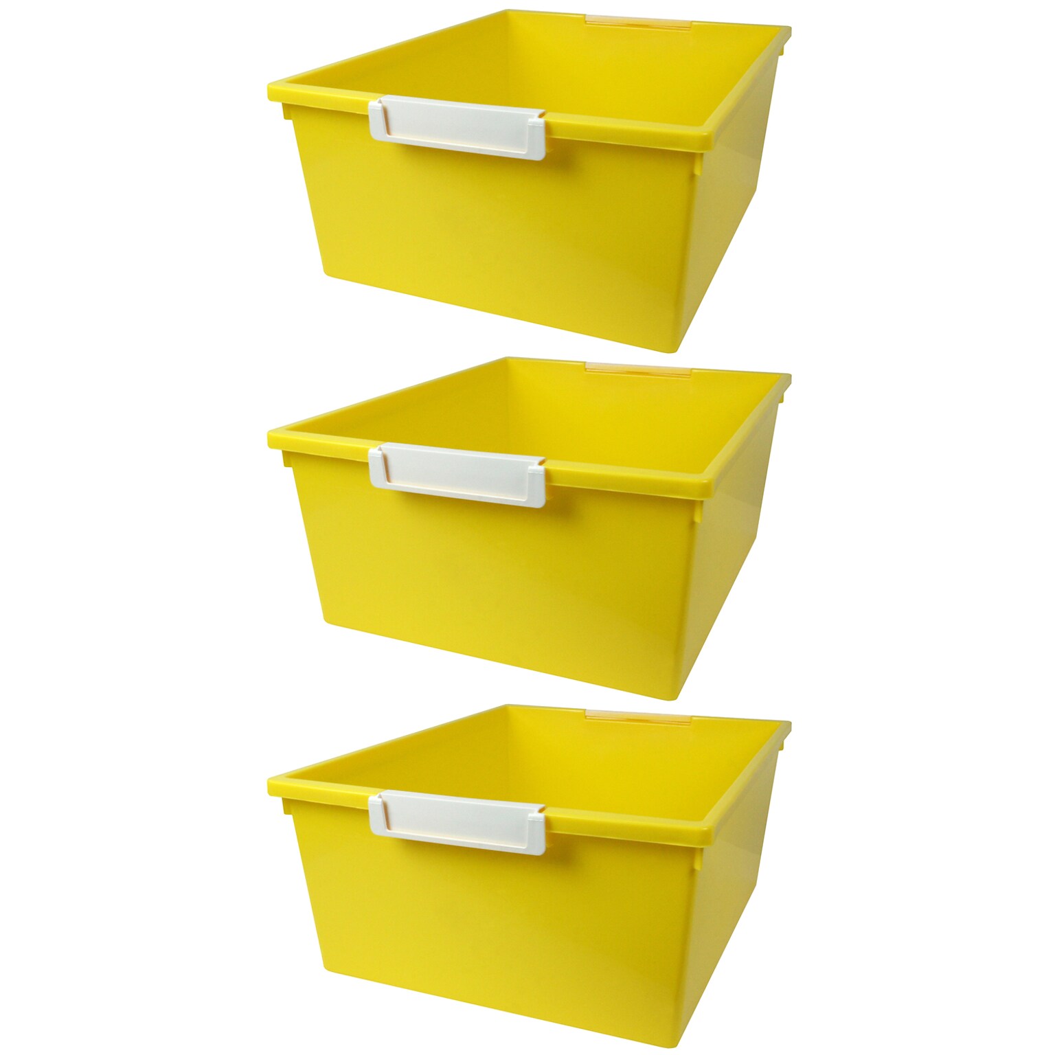 Romanoff Plastic 12QT Tattle® Tray with Label Holder, 14.25 x 11.5 x 5.75, Yellow, Pack of 3 (ROM53603-3)