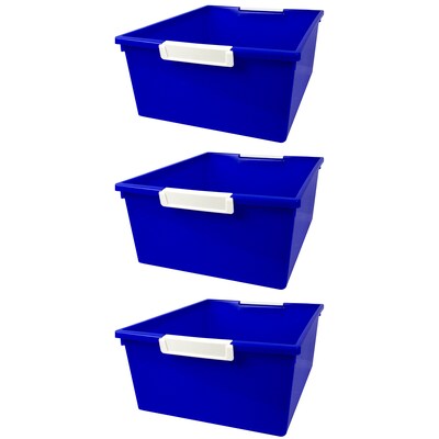 Romanoff Plastic 12QT Tattle® Tray with Label Holder, 14.25 x 11.5 x 5.75, Blue, Pack of 3 (ROM53