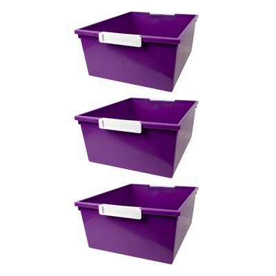 Romanoff Plastic 12QT Tattle® Tray with Label Holder, 14.25 x 11.5 x 5.75, Purple, Pack of 3 (ROM