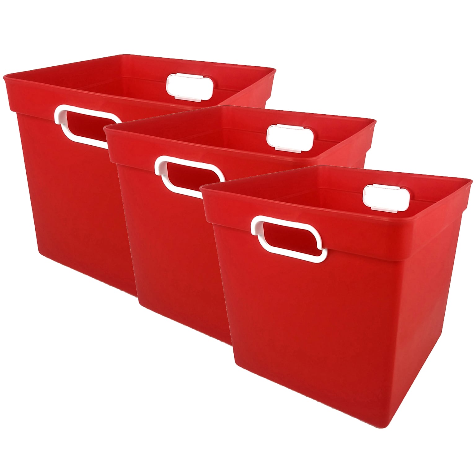 Romanoff Plastic Cube Bin, 11.5 x 11 x 10.5, Red, Pack of 3 (ROM72502-3)