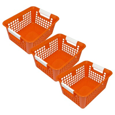 Romanoff Plastic Tattle® Book Basket, 12.25" x 9.75" x 6", Orange, Pack of 3 (ROM74909-3)