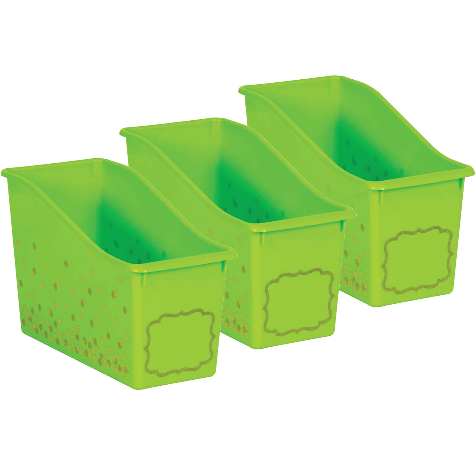 Teacher Created Resources® Plastic Book Bin, 5.5 x 11.38 x 7.5, Lime Confetti, Pack of 3 (TCR20337-3)