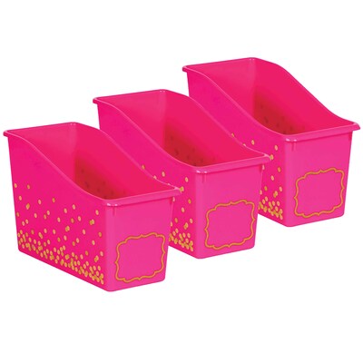 Teacher Created Resources® Plastic Book Bin, 5.5 x 11.38 x 7.5, Pink Confetti, Pack of 3 (TCR20338-3)