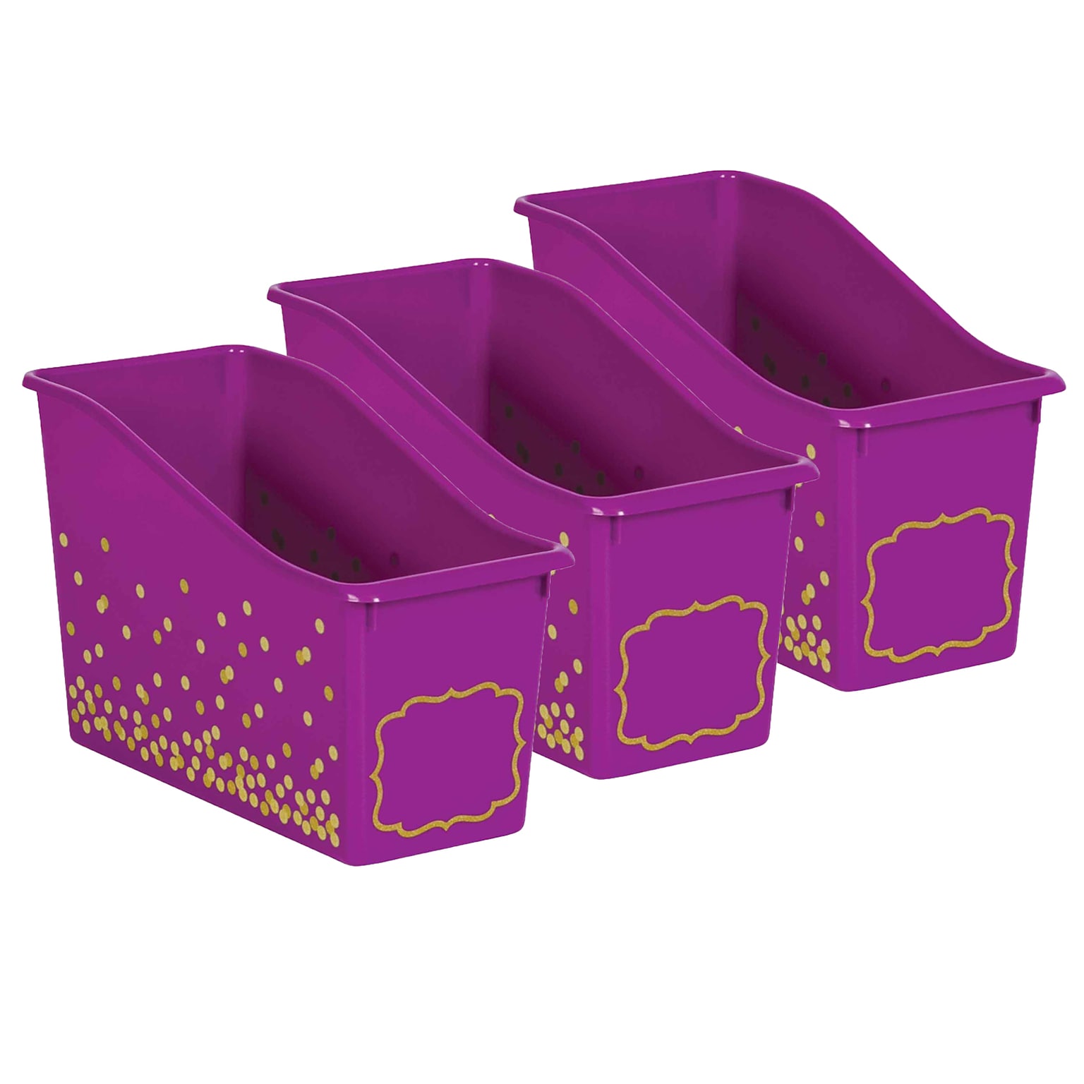 Teacher Created Resources® Plastic Book Bin, 5.5 x 11.38 x 7.5, Purple Confetti, Pack of 3 (TCR20339-3)