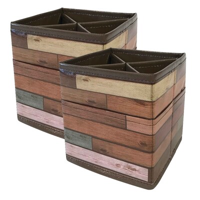 Teacher Created Resources Vinyl Desktop Organizer,  5.25 x 5.25 x 5.5, Reclaimed Wood Design, Pack of 2 (TCR20373-2)