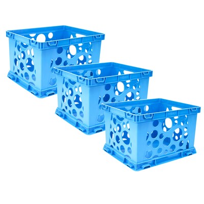 Storex Plastic Mini Crate, 9 x 7.75 x 6, Blue, Pack of 3 (STX61490U24C-3)