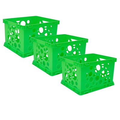 Storex Plastic Mini Crate, 9 x 7.75 x 6, Green, Pack of 3 (STX61493U24C-3)