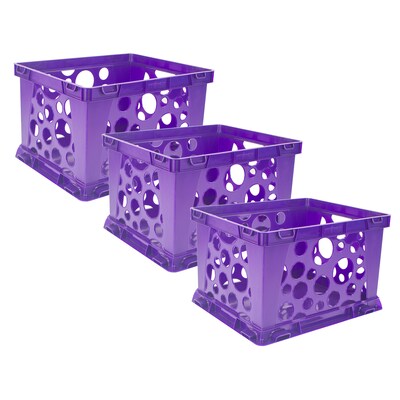 Storex Plastic Mini Crate, 9 x 7.75 x 6, Purple, Pack of 3 (STX61494U24C-3)