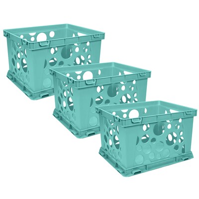 Storex Plastic Mini Crate, 9 x 7.75 x 6, Teal, Pack of 3 (STX61634U24C-3)