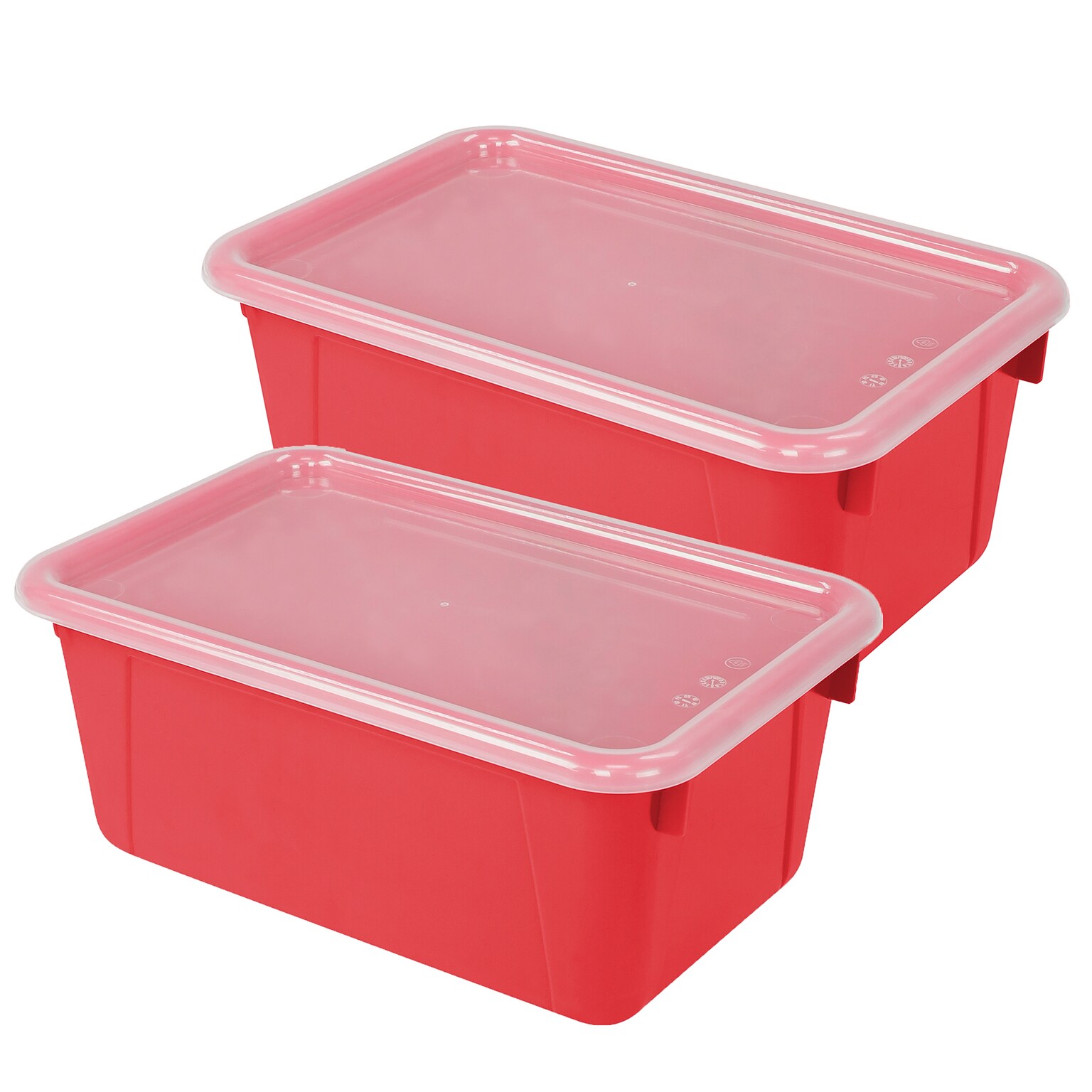 Storex Plastic Small Cubby Bin with Lid, 12.2 x 7.8 x 5.1, Red, Pack of 2 (STX62407U06C-2)