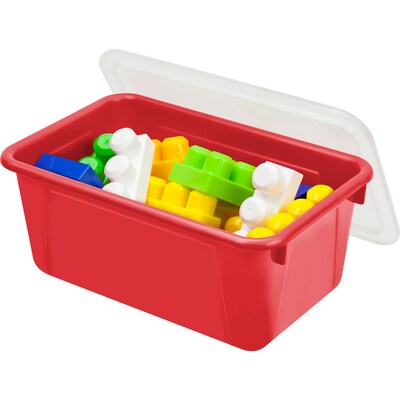 Storex Plastic Small Cubby Bin with Lid, 12.2 x 7.8 x 5.1, Red, Pack of 2 (STX62407U06C-2)