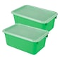 Storex Plastic Small Cubby Bin with Lid, 12.2" x 7.8" x 5.1", Green, Pack of 2 (STX62409U06C-2)