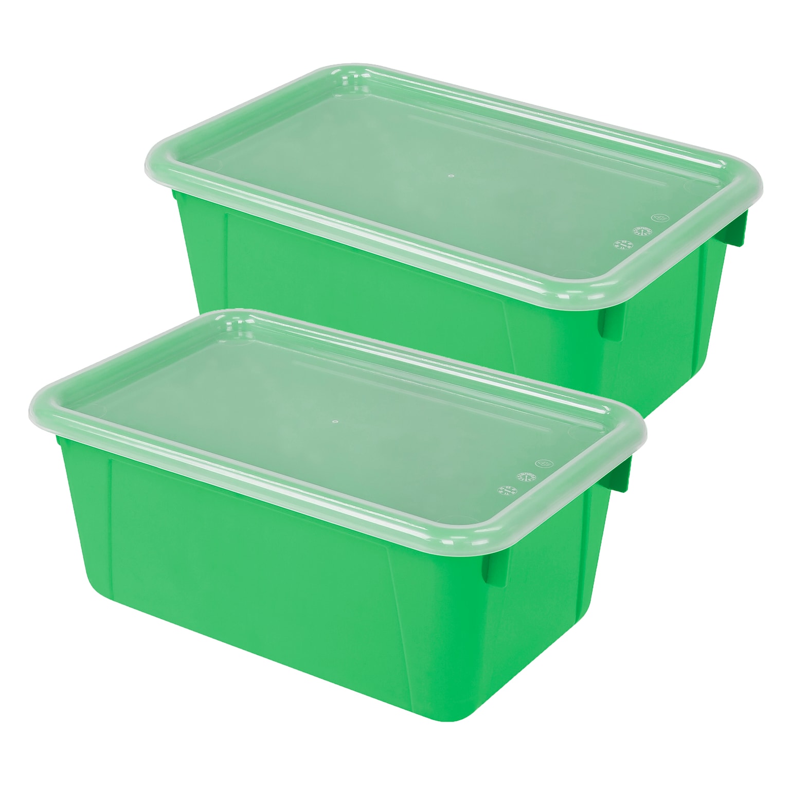 Storex Plastic Small Cubby Bin with Lid, 12.2 x 7.8 x 5.1, Green, Pack of 2 (STX62409U06C-2)