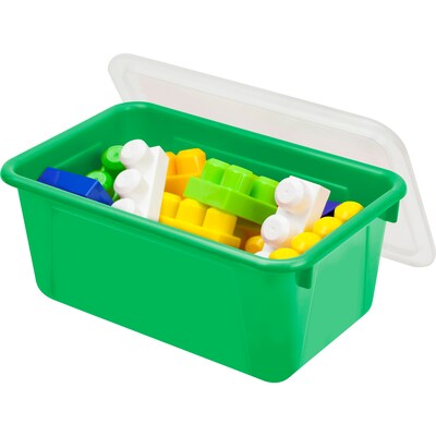 Storex Plastic Small Cubby Bin with Lid, 12.2 x 7.8 x 5.1, Green, Pack of 2 (STX62409U06C-2)