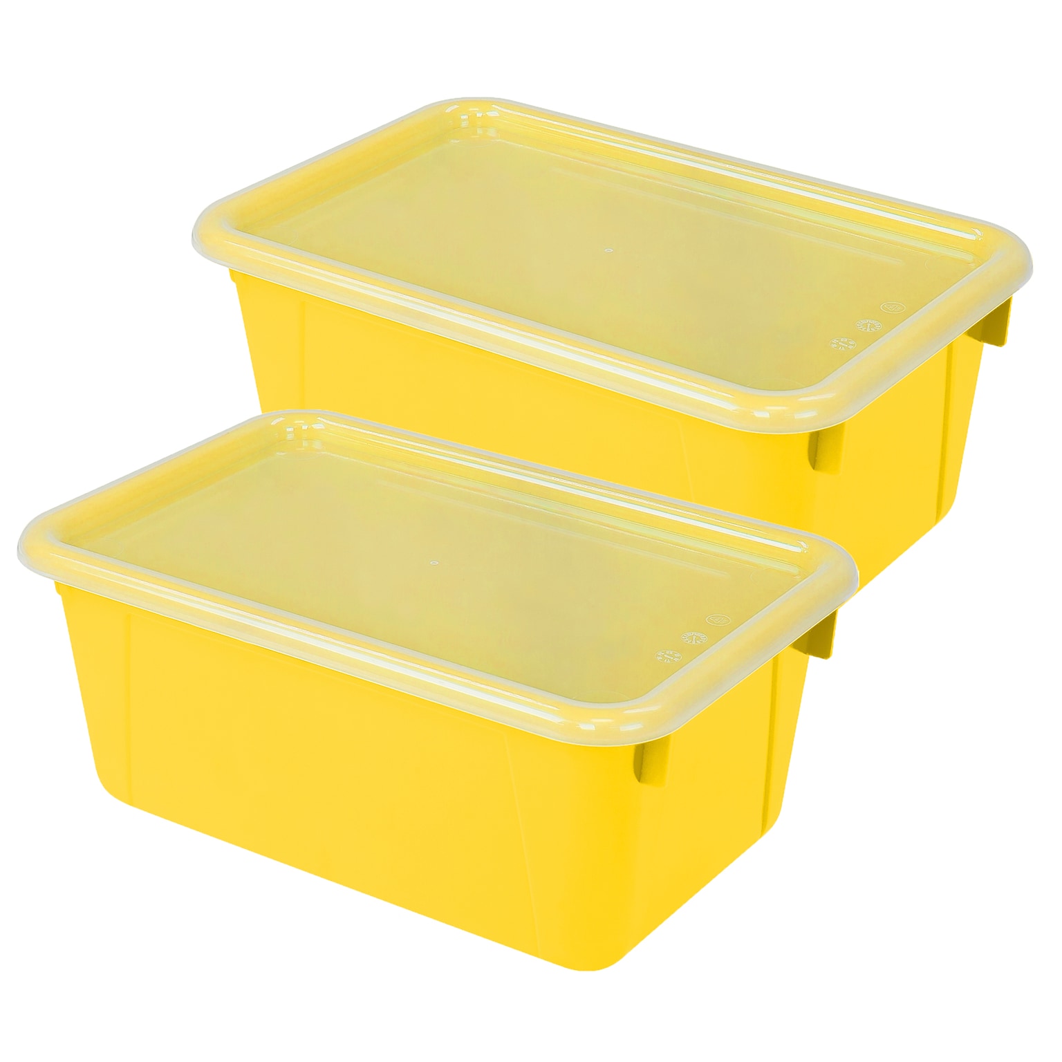 Storex Plastic Small Cubby Bin with Lid, 12.2 x 7.8 x 5.1, Yellow, Pack of 2 (STX62410U06C-2)