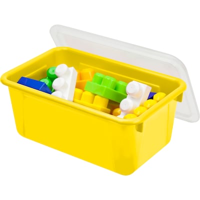 Storex Plastic Small Cubby Bin with Lid, 12.2" x 7.8" x 5.1", Yellow, Pack of 2 (STX62410U06C-2)