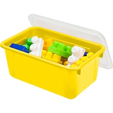 Storex Plastic Small Cubby Bin with Lid, 12.2 x 7.8 x 5.1, Yellow, Pack of 2 (STX62410U06C-2)