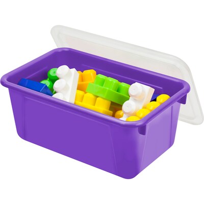 Storex Plastic Small Cubby Bin with Lid, 12.2 x 7.8 x 5.1, Purple, Pack of 2 (STX62411U06C-2)