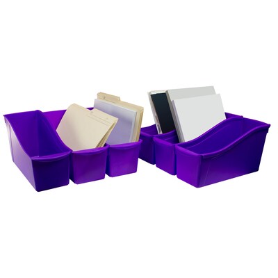 Storex Plastic Large Book Bins, 14.3" x 5.3" x 7", Purple, 6/Bundle (STX71103U06C-6)