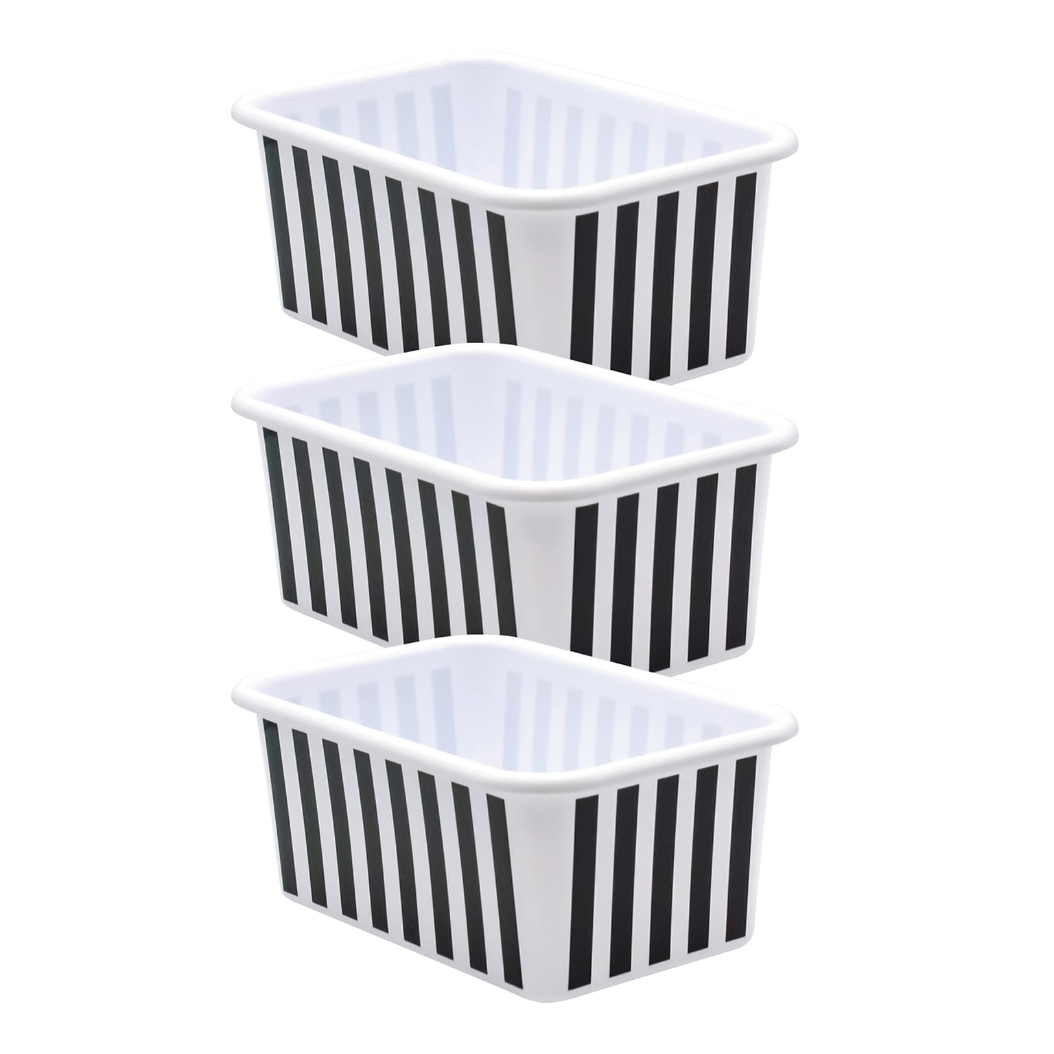 Teacher Created Resources® Plastic Storage Bin, Small, 7.75 x 11.38 x 5 , Black & White Stripes, Pack of 3 (TCR20400-3)
