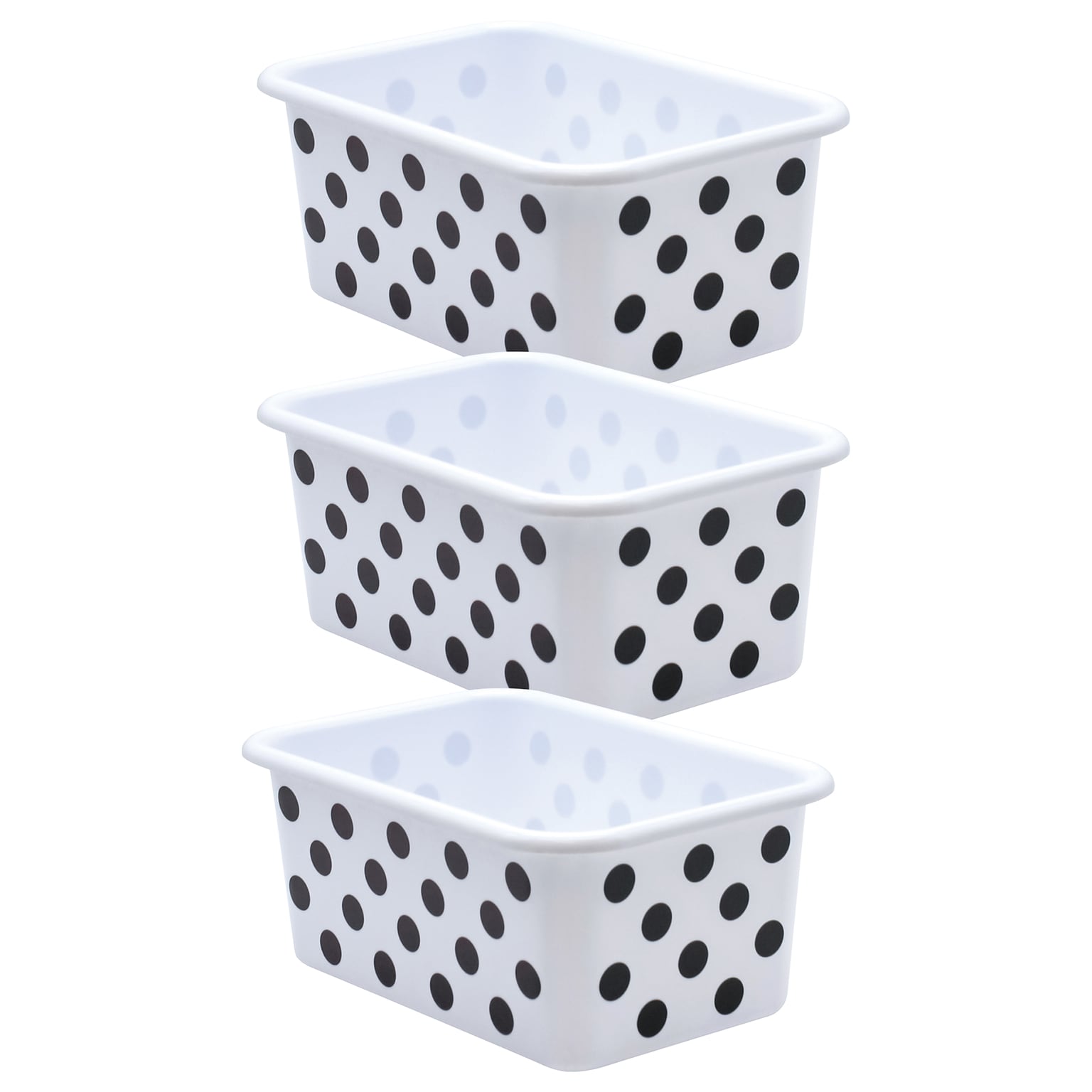 Teacher Created Resources® Plastic Storage Bin, Small, 7.75 x 11.38 x 5 ,Black Polka Dots on White, Pack of 3 (TCR20401-3)